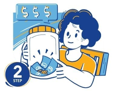 illustration of girl with jar filled with money